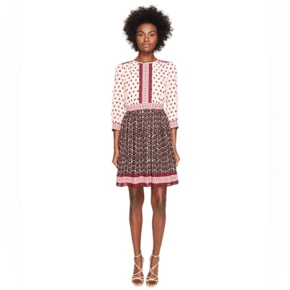 kate spade Pink and Burgundy Printed Fit-and-Flare Dress